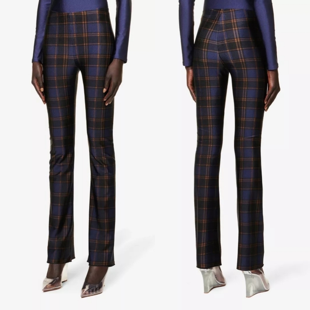 Good American Disco Tartan Plaid Leggings Flare Leg Size 1 Small Blue Black